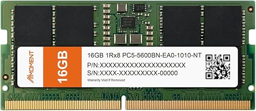 undefined 16GB 5600MHz DDR5 RAM module โ MMOMENT DDR5 SODIMM 16GB 5600Mhz (PC5-44800) Laptop Memory Module Ram (CL46, Non-ECC Unbuffered, 1.1V, 262 Pin)